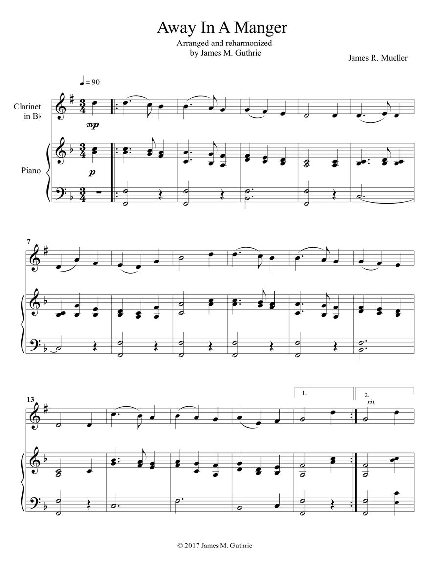 Away In A Manger: for Clarinet & Piano B-Flat Clarinet scores gallery preview page 1