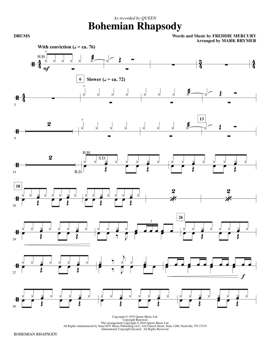 Bohemian Rhapsody (arr. Mark Brymer) - Drums