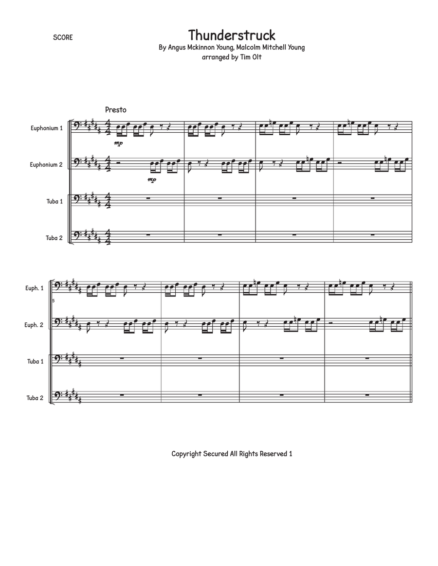 Thunderstruck Brass Quartet scores gallery preview page 1