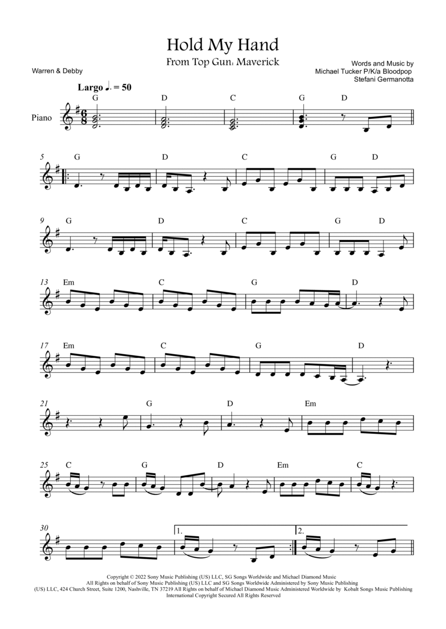 Hold My Hand Easy Piano scores gallery preview page 1