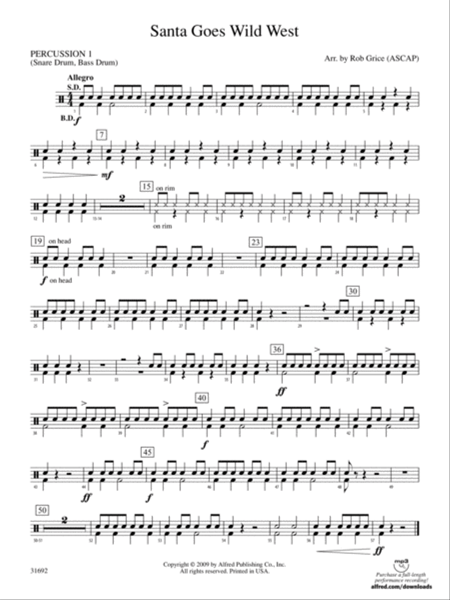 Santa Goes Wild West: 1st Percussion Concert Band scores gallery preview page 1