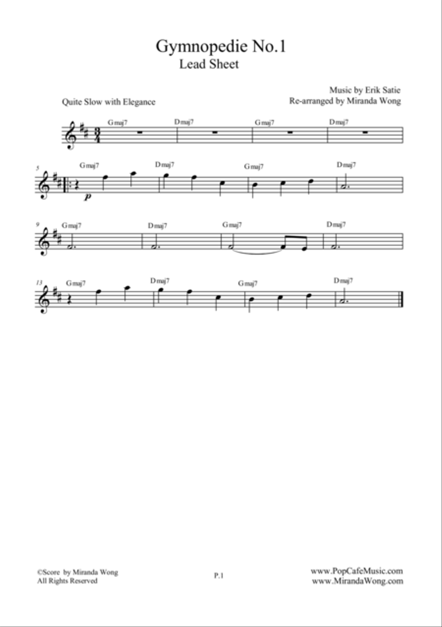 Gymnopedie No.1 - Romantic Classical Music for Flute or Oboe Solo Small Ensemble scores gallery preview page 1