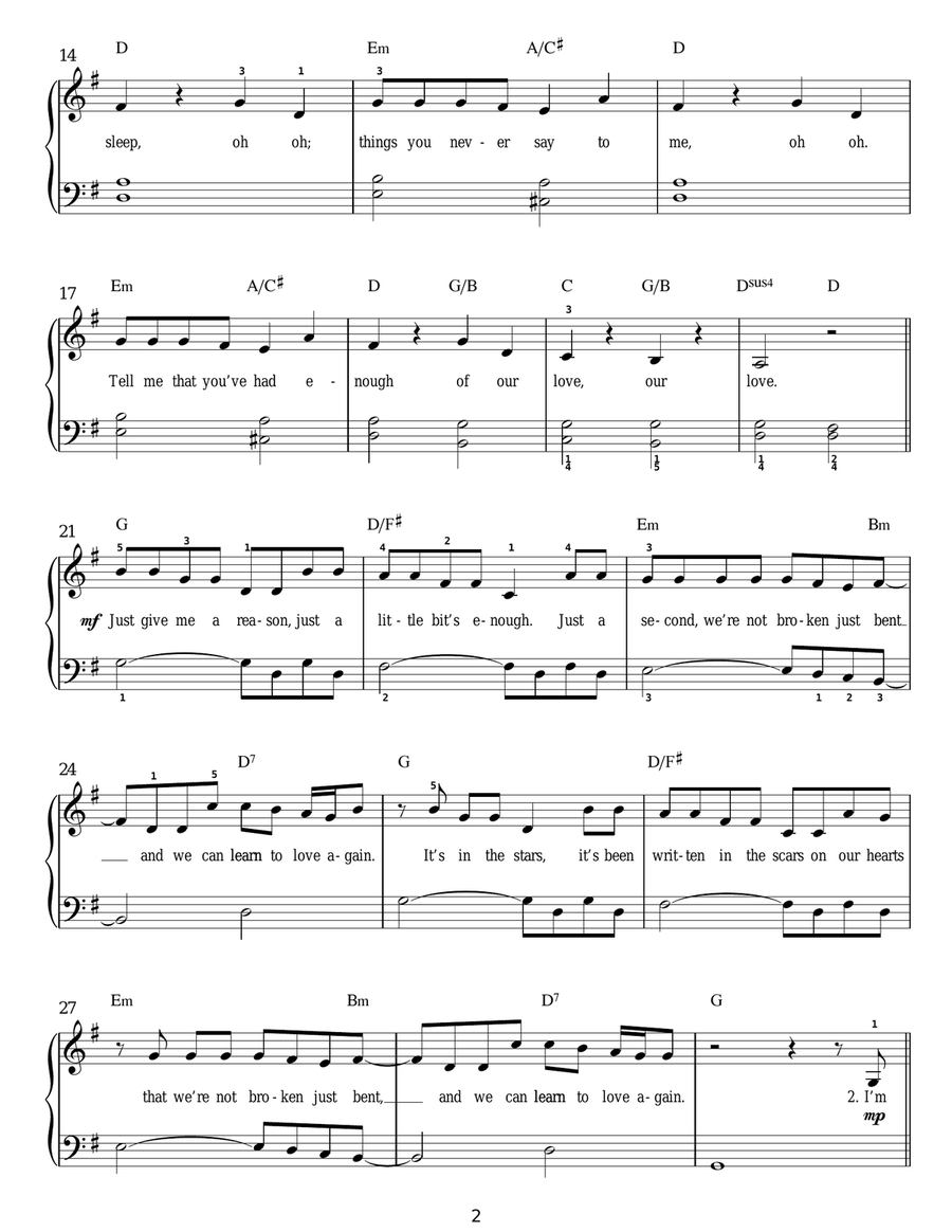 Just Give Me A Reason Just Give Me A Reason Easy Piano scores gallery preview page 2