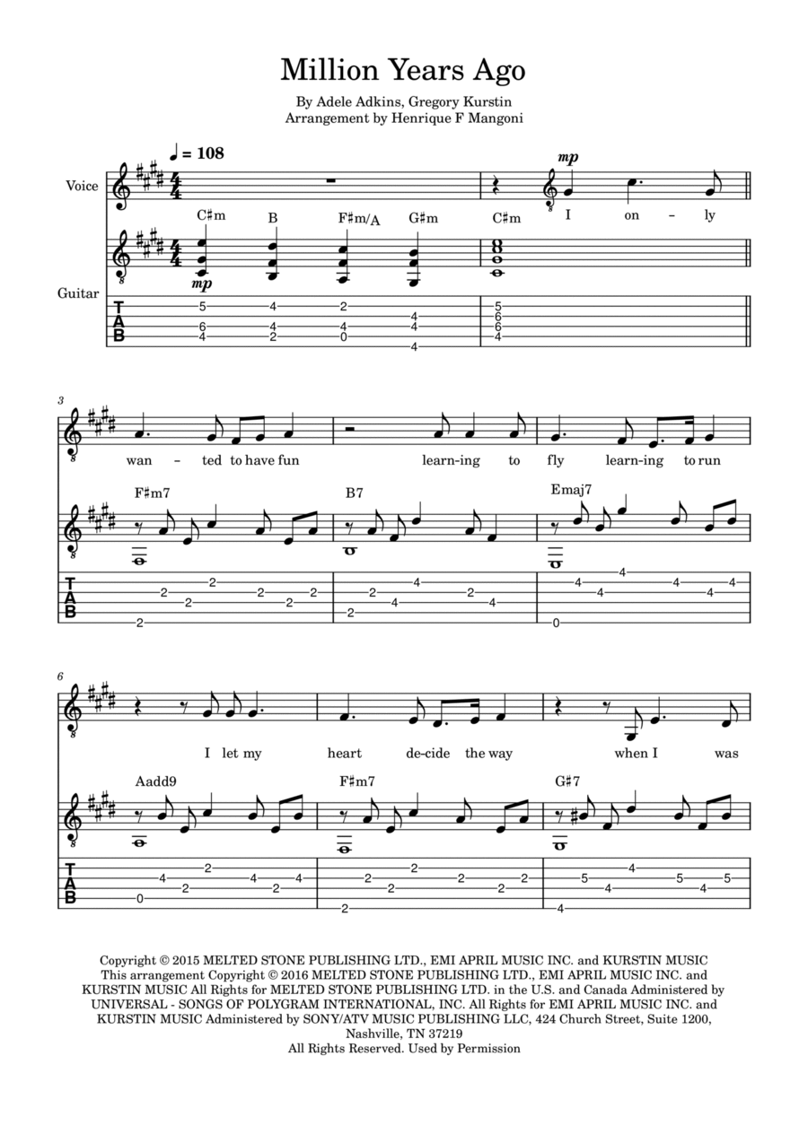 Million Years Ago Piano, Vocal, Guitar scores gallery preview page 1