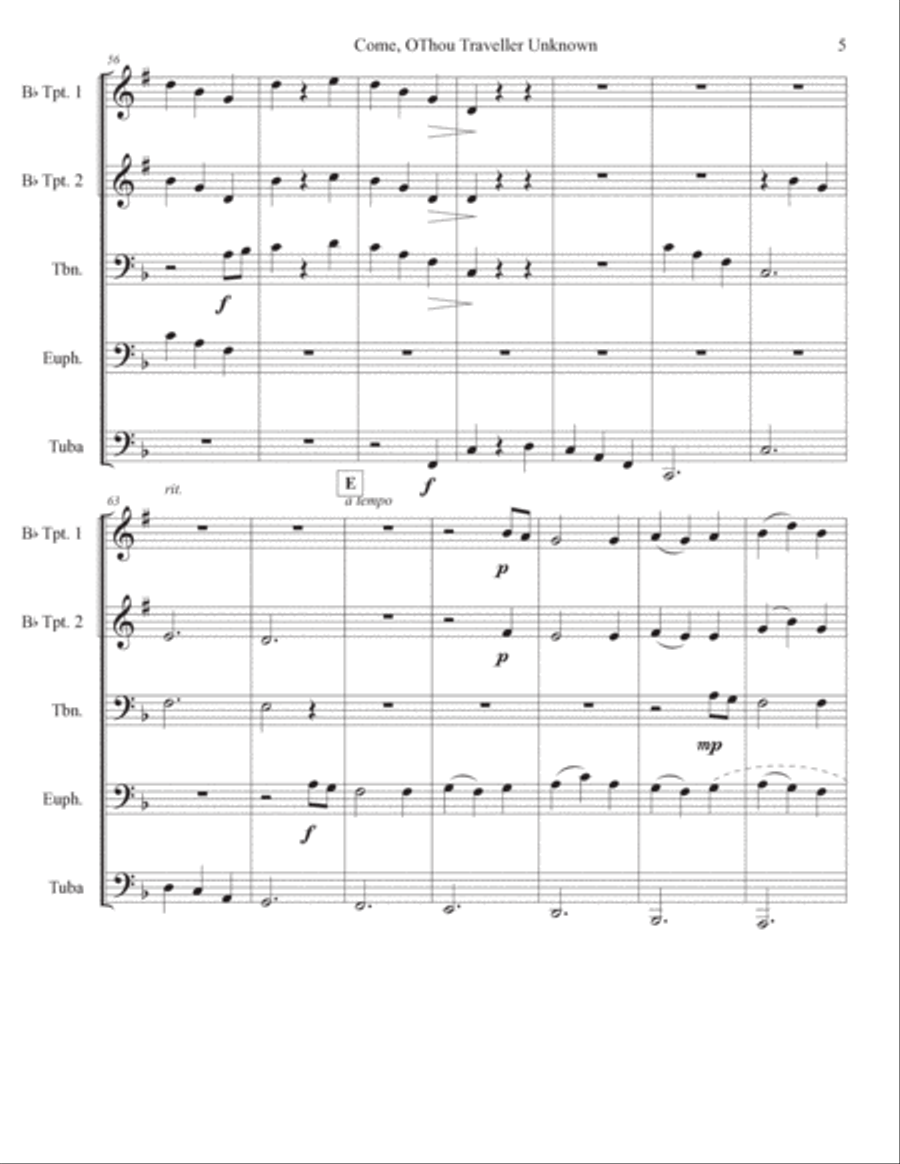 Candler (Come, O Thou Traveler Unknown) Brass Ensemble scores gallery preview page 5