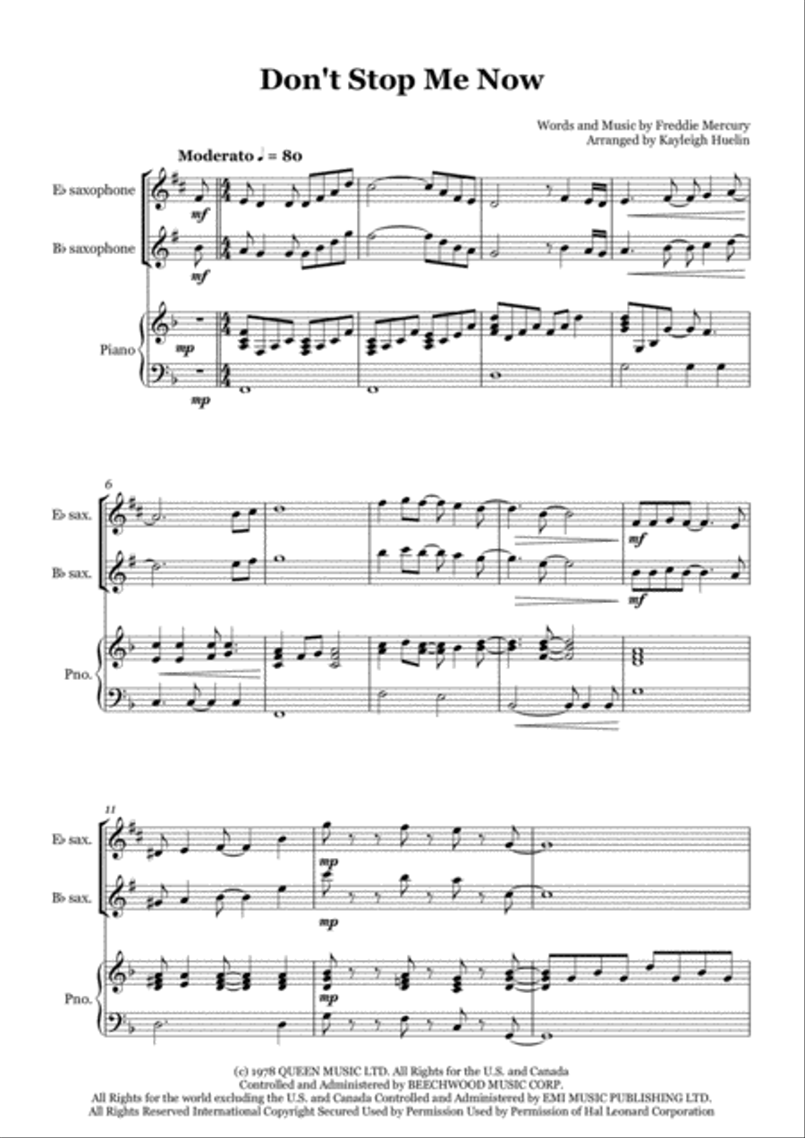 Don't Stop Me Now Small Ensemble scores gallery preview page 1