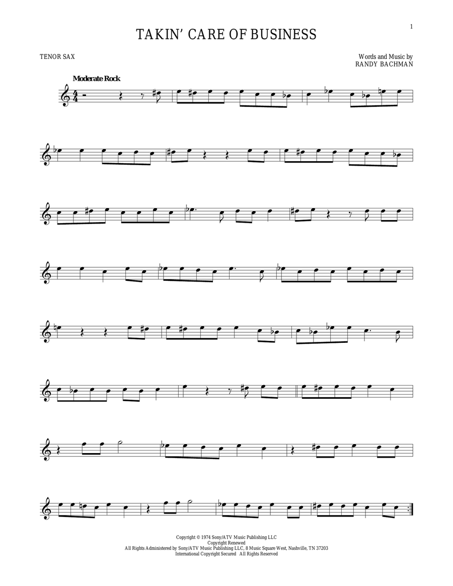 Takin' Care Of Business Takin' Care Of Business Tenor Saxophone scores gallery preview page 1