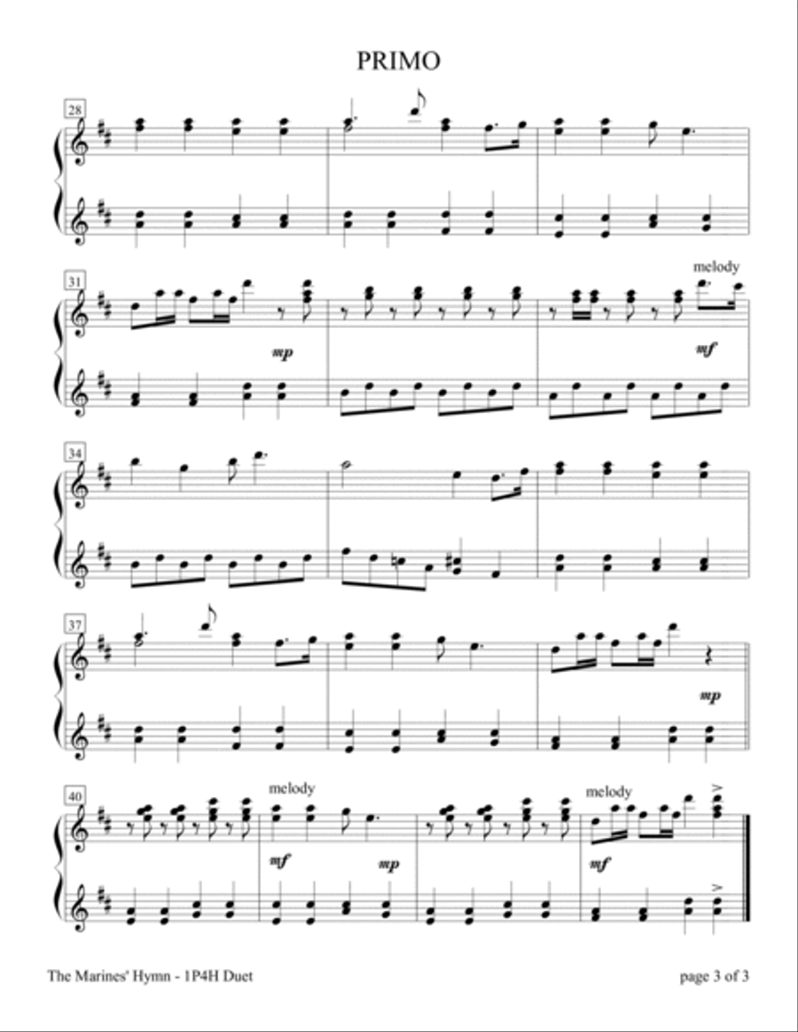 The Marines' Hymn (1 Piano, 4 Hands Duet) Piano Method scores gallery preview page 5
