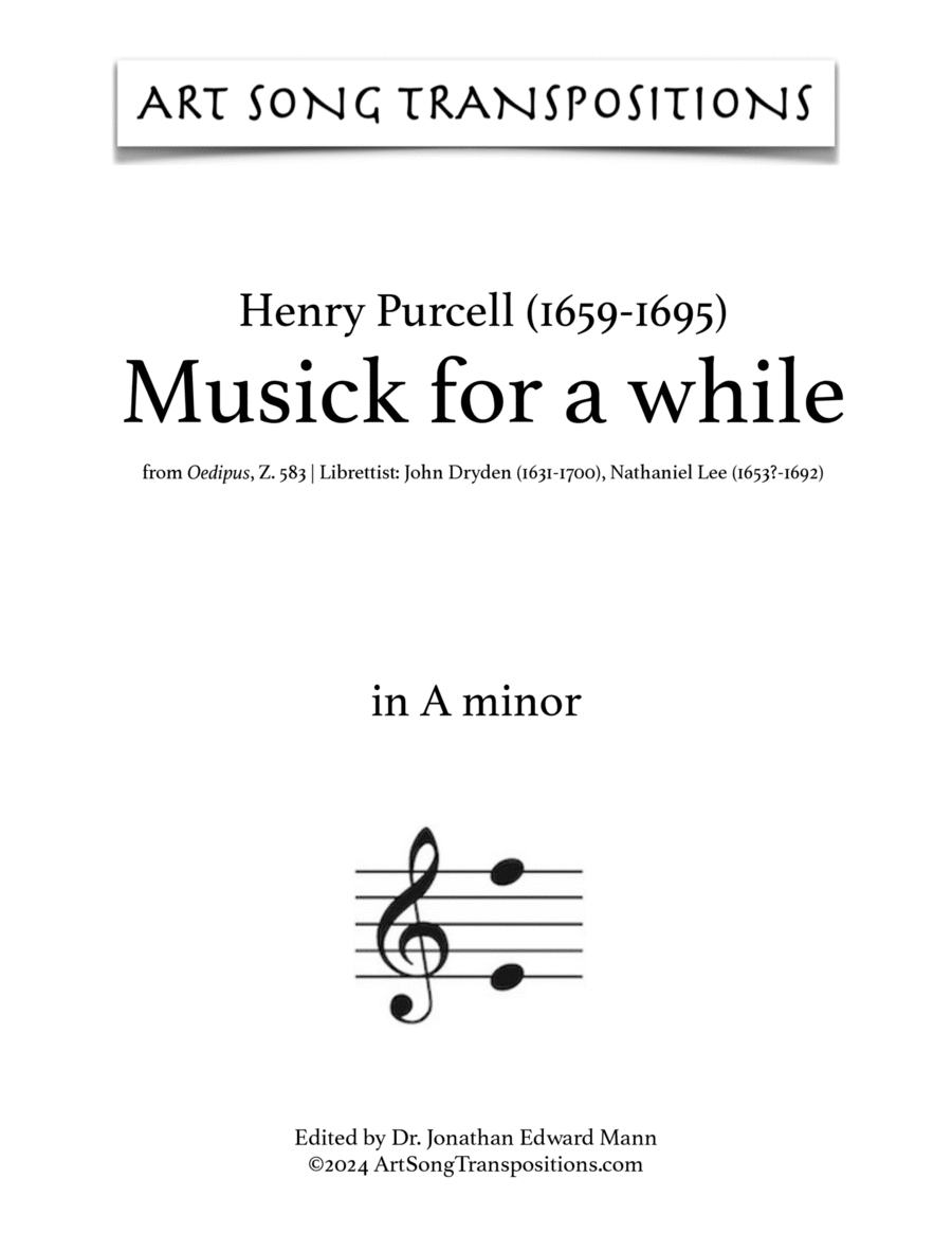 PURCELL: Musick for a while (transposed to A minor) Voice scores gallery preview page 1