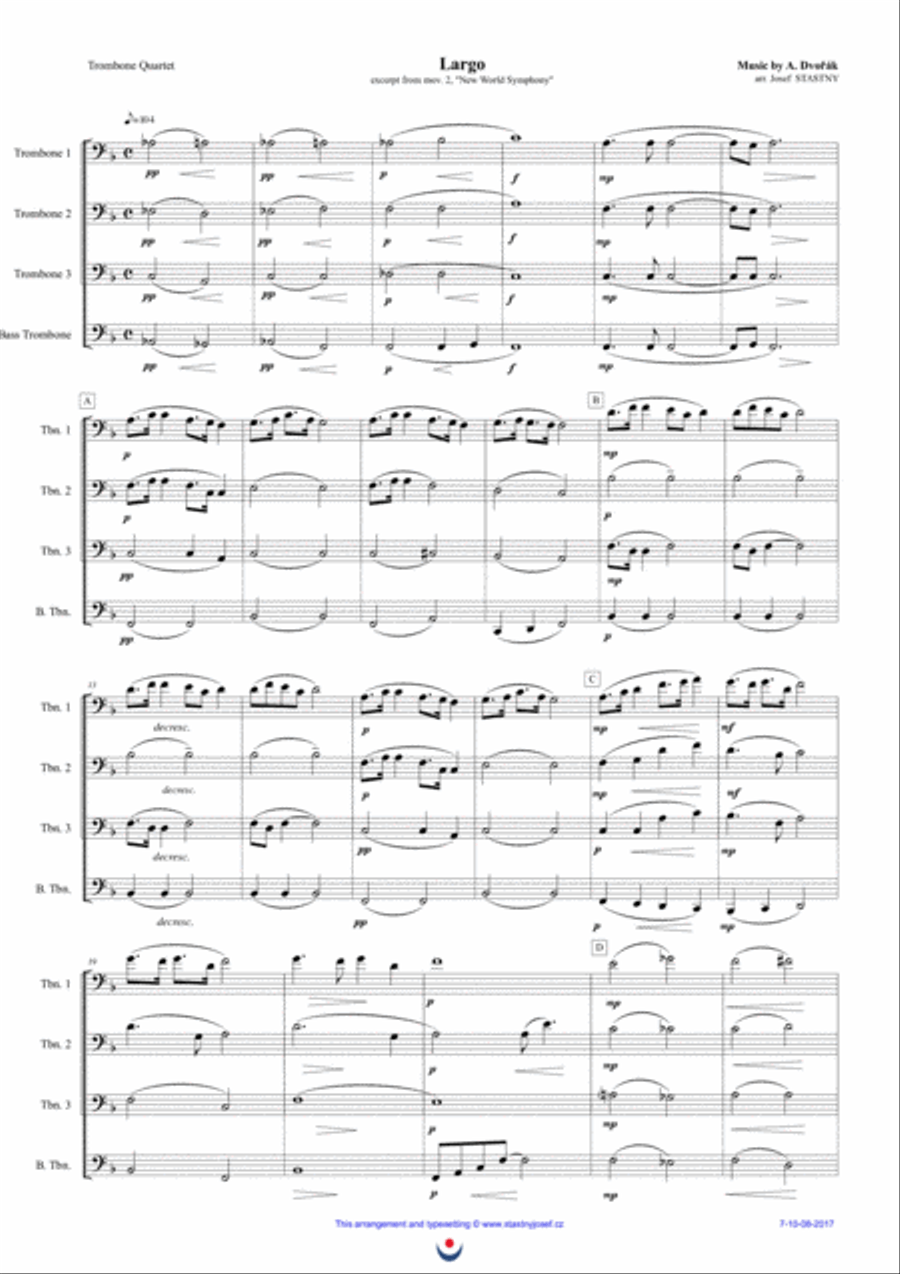 Largo (Dvořák - New World Symphony) Brass Ensemble scores gallery preview page 1