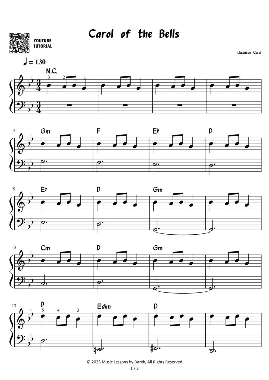 Carol of the Bells - Christmas Carol [EASY PIANO] Easy Piano scores gallery preview page 1
