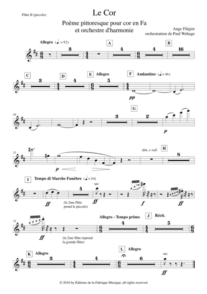 Ange Flégier: Le Cor for solo horn and concert band, flute 2 (piccolo) part