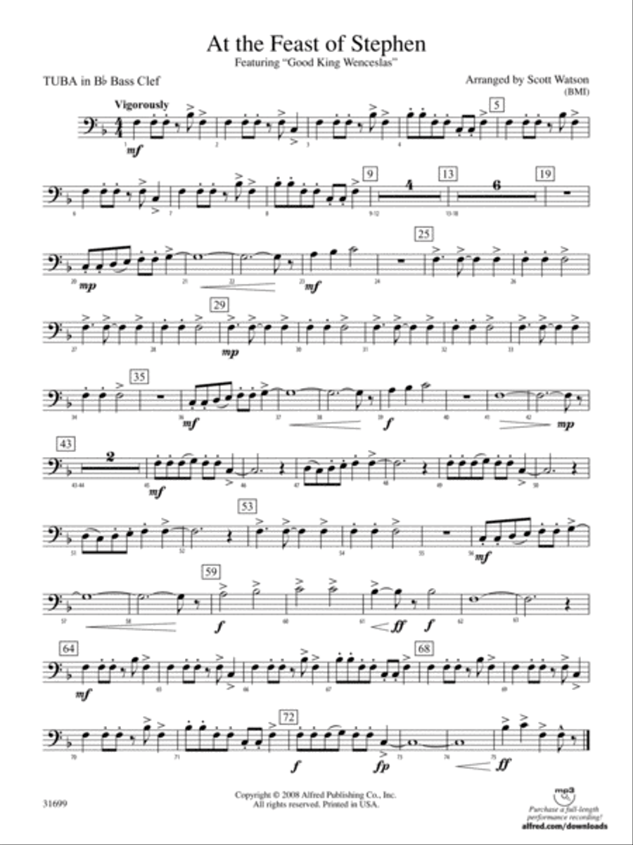 At the Feast of Stephen: (World Part) B-flat Tuba B.C. Concert Band scores gallery preview page 1