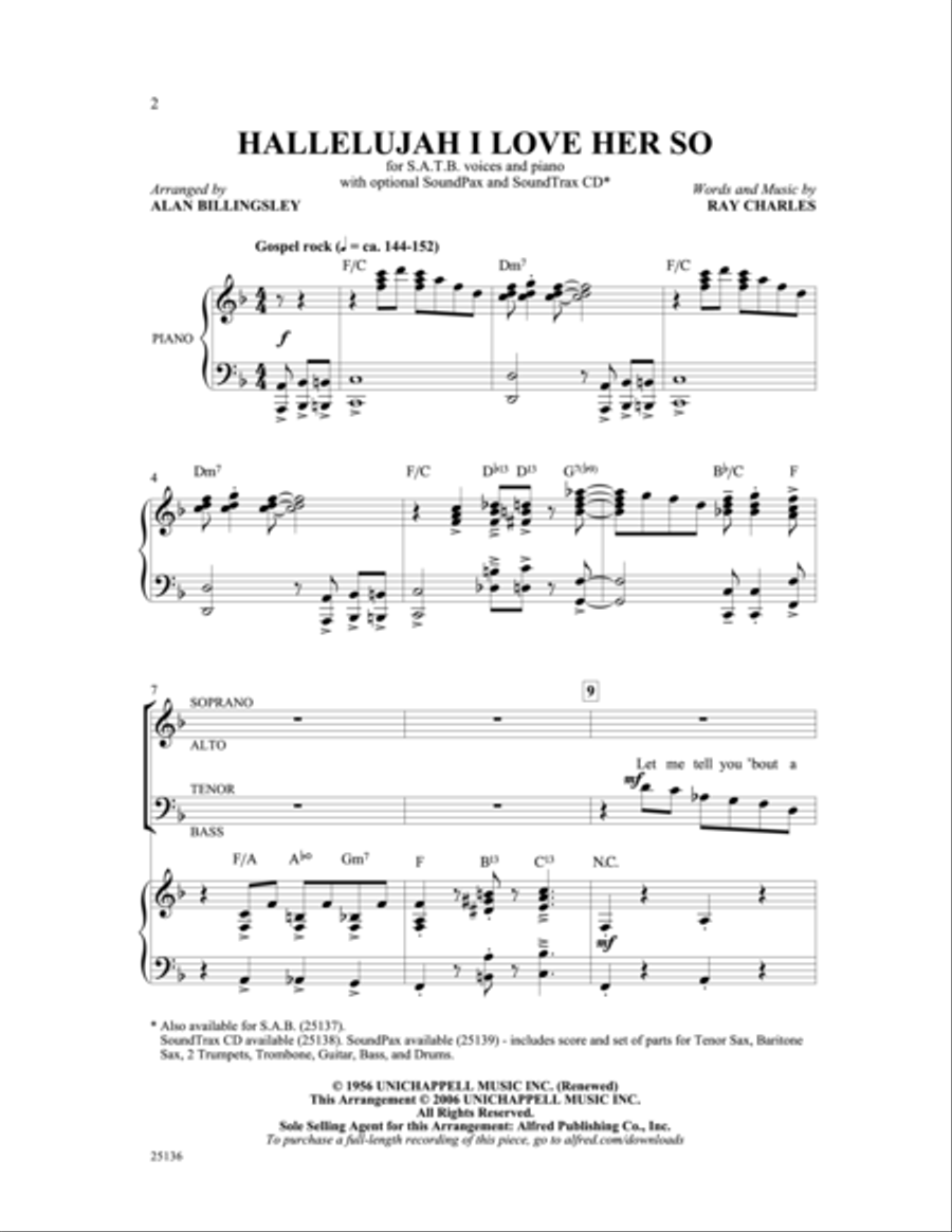 Hallelujah I Love Her So 4-Part scores gallery preview page 2