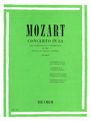 Book cover for Concerto in A Major for Clarinet and Orchestra, Op. 107, K622