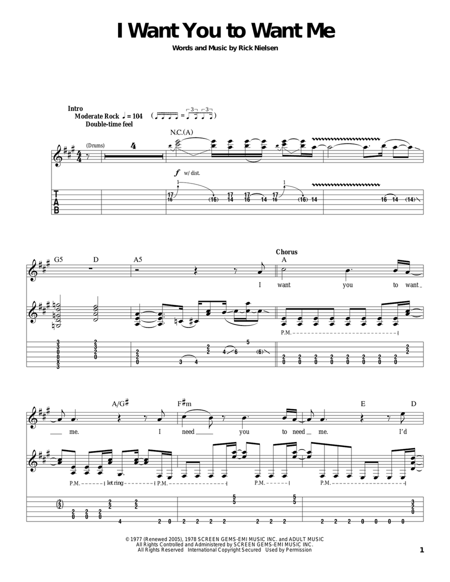 I Want You To Want Me Acoustic Guitar scores gallery preview page 1