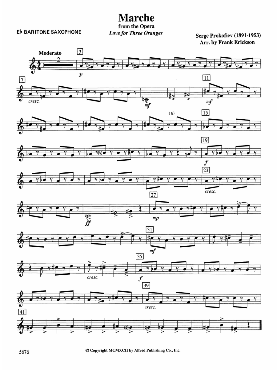 March from the Opera Love for 3 Oranges: E-flat Baritone Saxophone