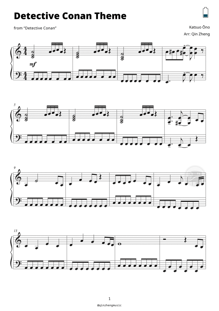 Detective Conan: Main Theme Easy Piano scores gallery preview page 1