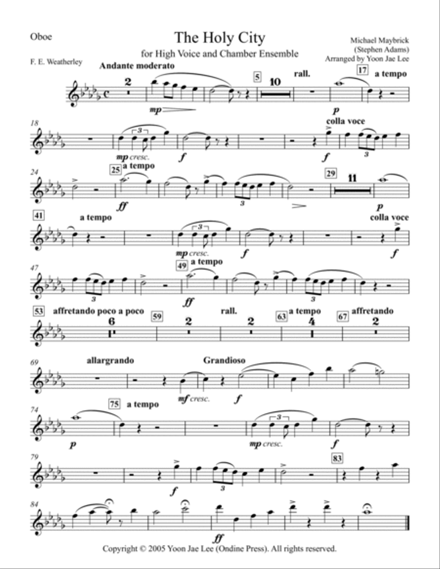 The Holy City for High Voice and Chamber Ensemble in D Flat Major - Set of Parts Large Ensemble scores gallery preview page 3