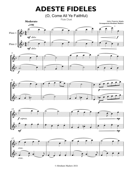 Adeste Fideles (O, Come All Ye Faithful) Flute Duet-Score and Parts image number null