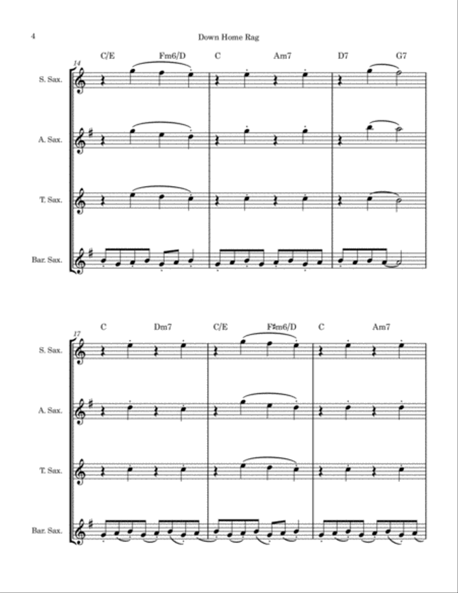 Down Home Rag (Saxophone Quartet) Saxophone Quartet scores gallery preview page 4