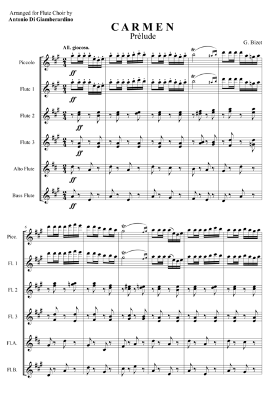 CARMEN PRELUDE for flute choir Flute Choir scores gallery preview page 1