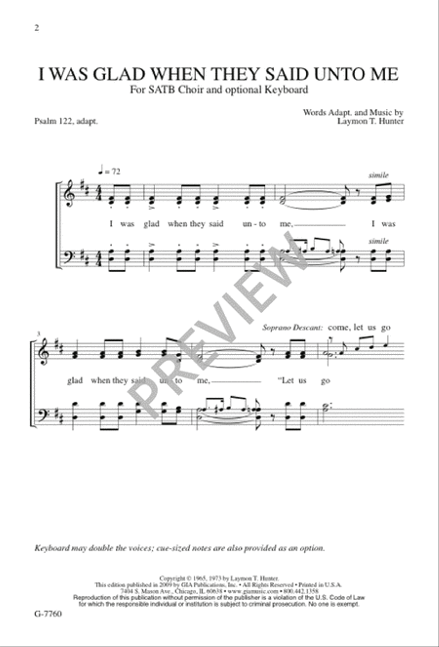 I Was Glad When They Said unto Me 4-Part scores gallery preview page 2