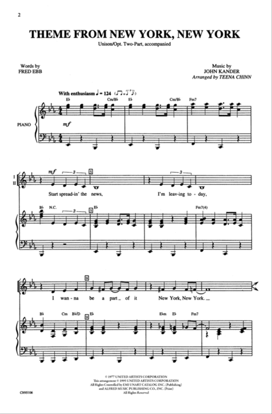 New York, New York, Theme from Unison Choir scores gallery preview page 2