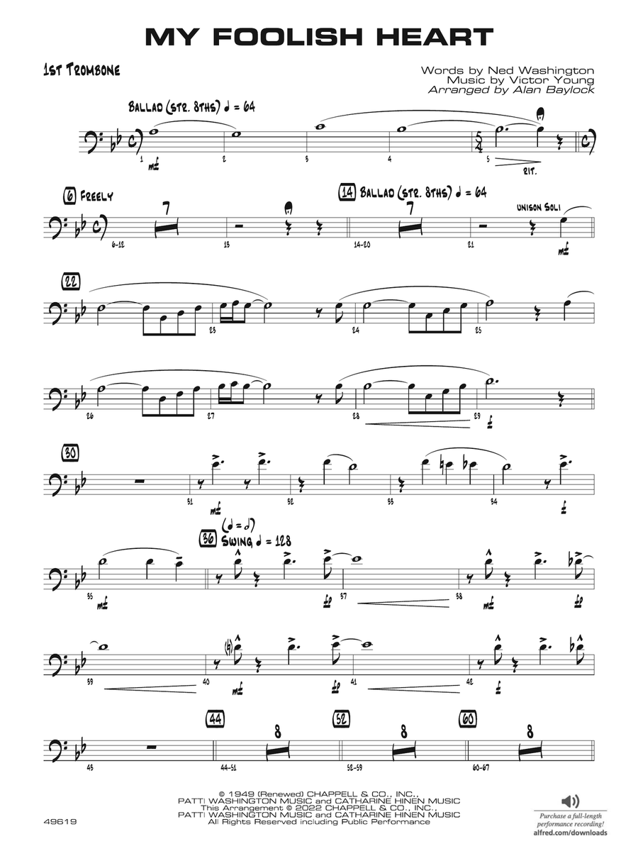 My Foolish Heart: 1st Trombone