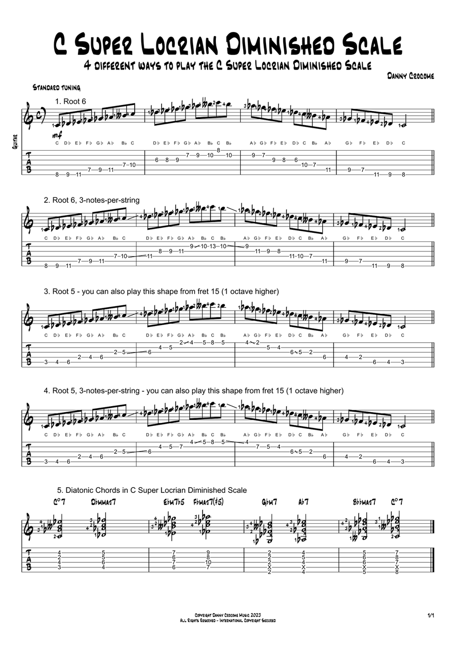 C Super Locrian Diminished Scale (4 Ways to Play) Electric Guitar scores gallery preview page 1