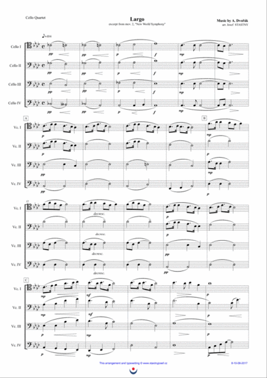 Largo (Dvořák - New World Symphony) String Quartet scores gallery preview page 1