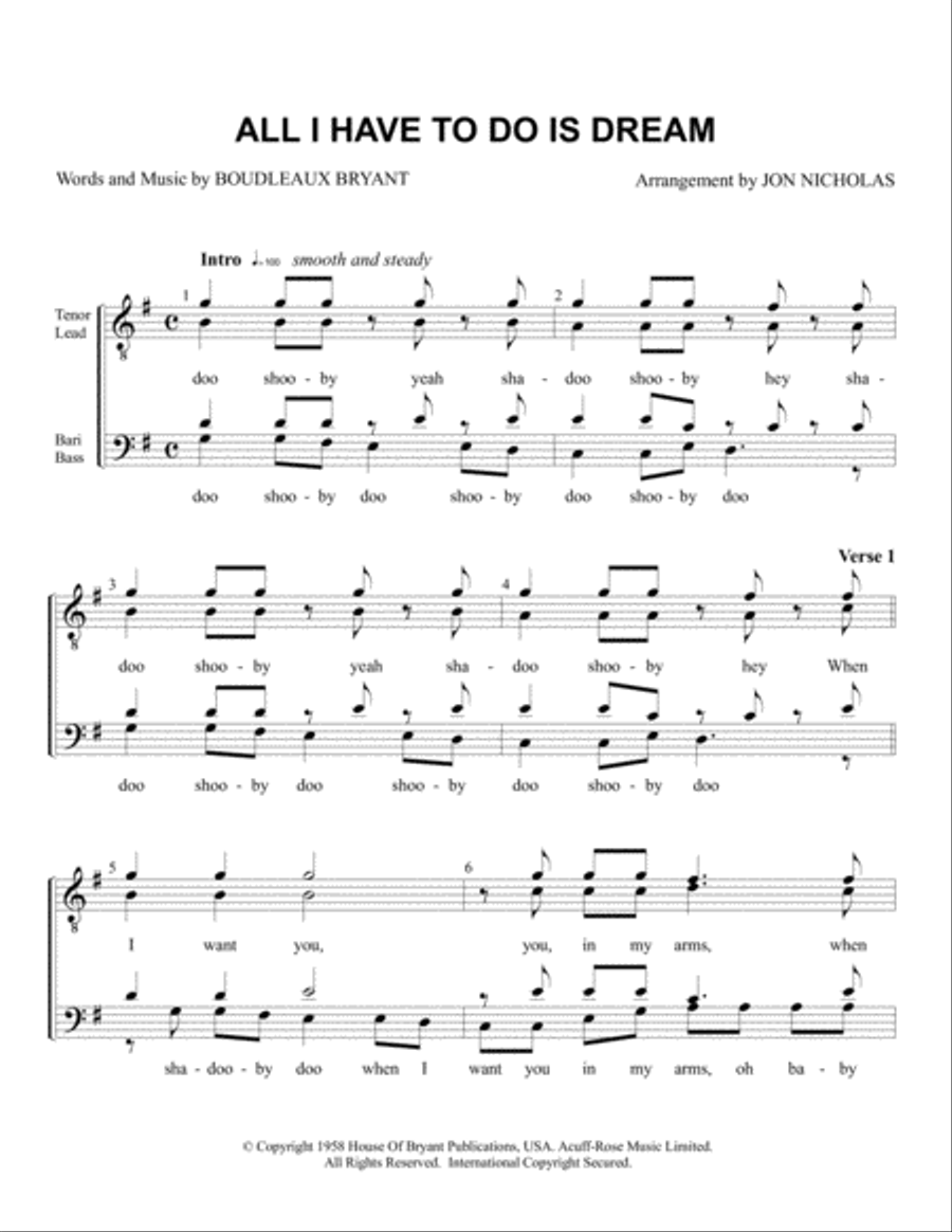 All I Have To Do Is Dream TTBB scores gallery preview page 1