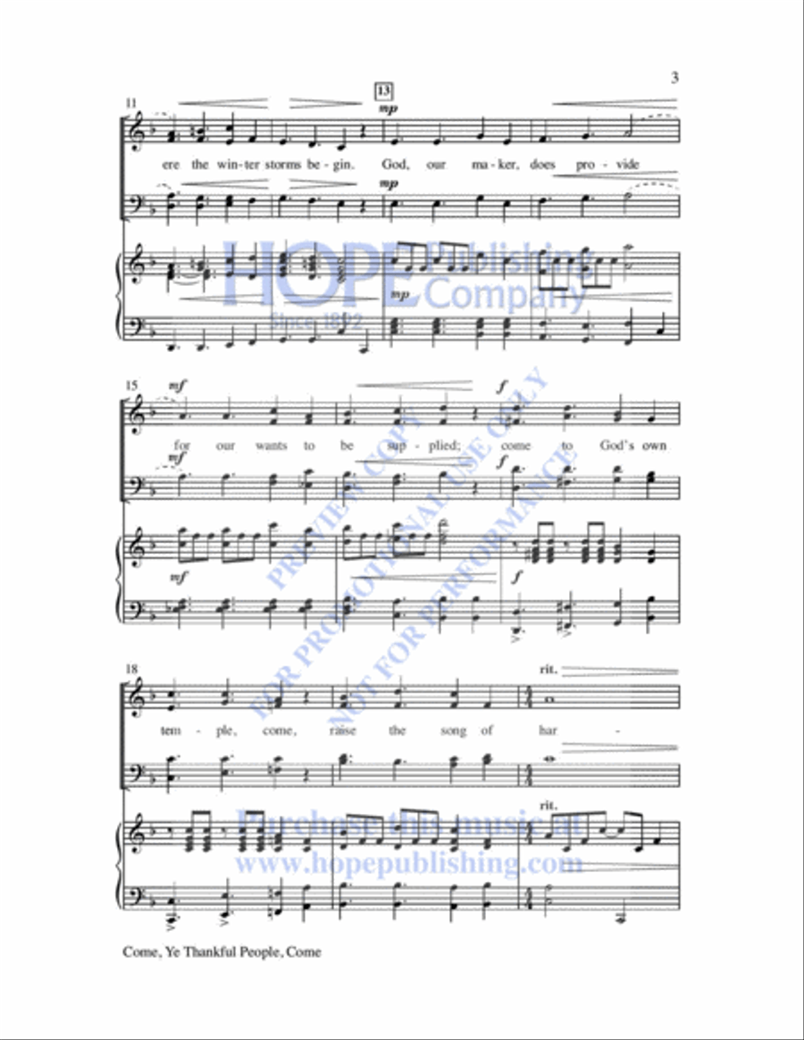 Come, Ye Thankful People, Come 4-Part scores gallery preview page 4