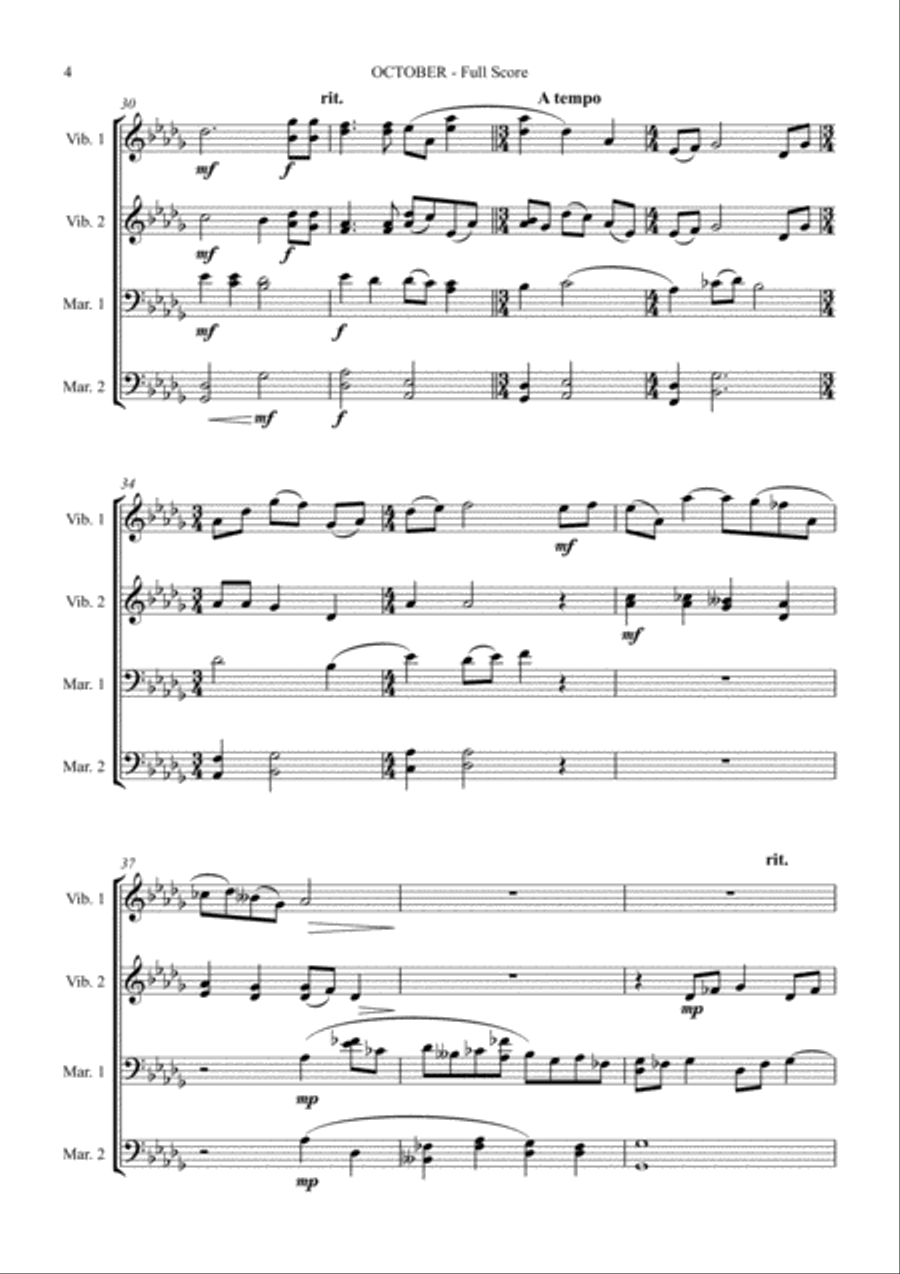 October (Alleluia) for Mallet Quartet (arr. Joby Burgess) - Full Score Percussion Ensemble scores gallery preview page 4