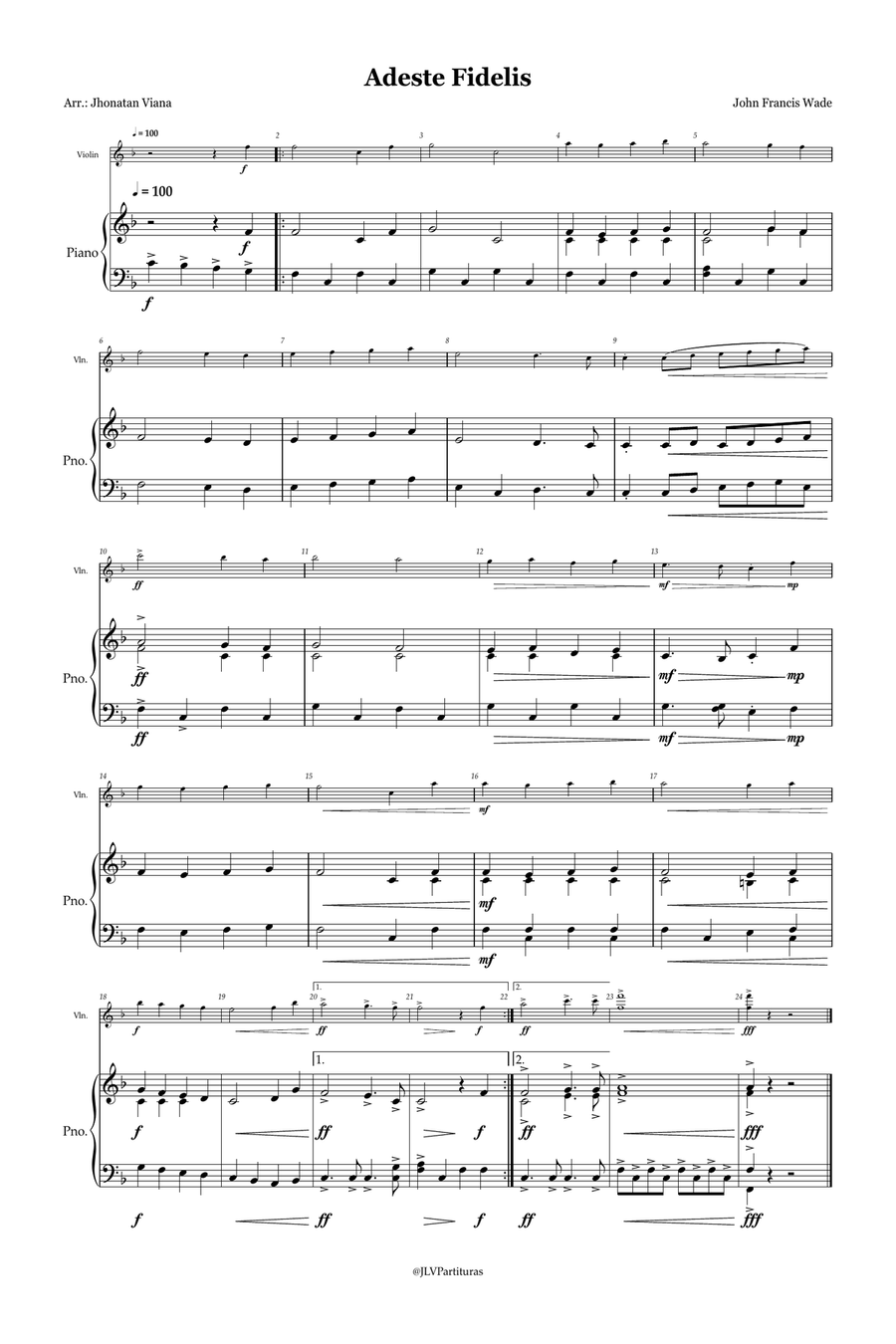 Adeste Fidelis Violin Solo scores gallery preview page 1