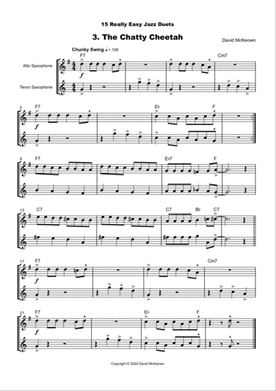 15 Really Easy Jazz Duets for Alto and Tenor Saxophone Duet