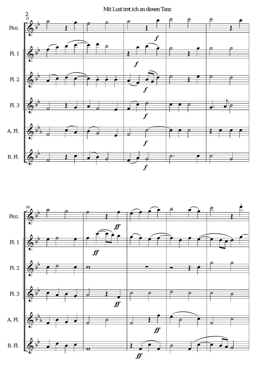 Mit Lust tret ich an diesen Tanz (I'm delighted to join this dance) for flute sextet Flute Solo scores gallery preview page 2