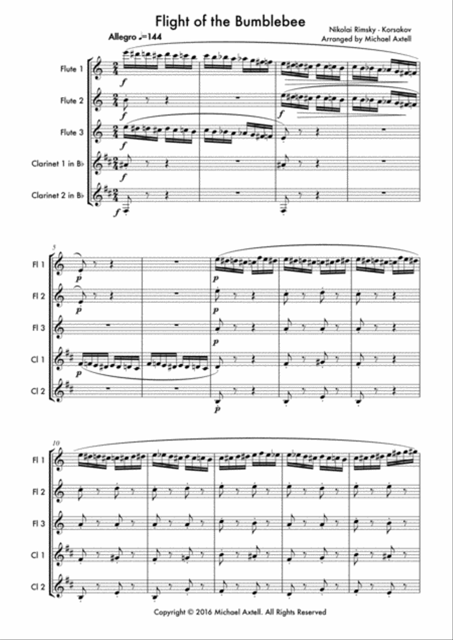 Flight of the Bumblebee by Nikolai Rimsky-Korsakov Woodwind Ensemble scores gallery preview page 2
