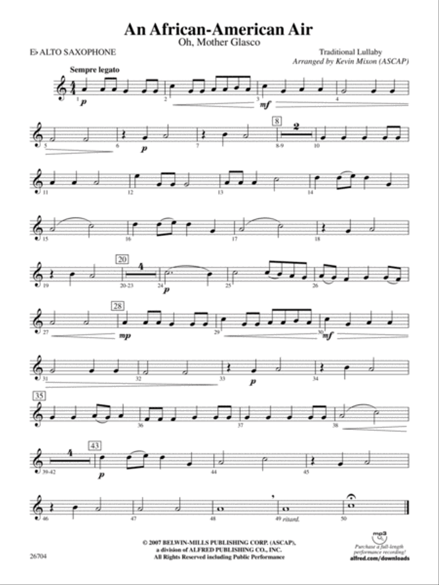 An African-American Air: E-flat Alto Saxophone Concert Band scores gallery preview page 1