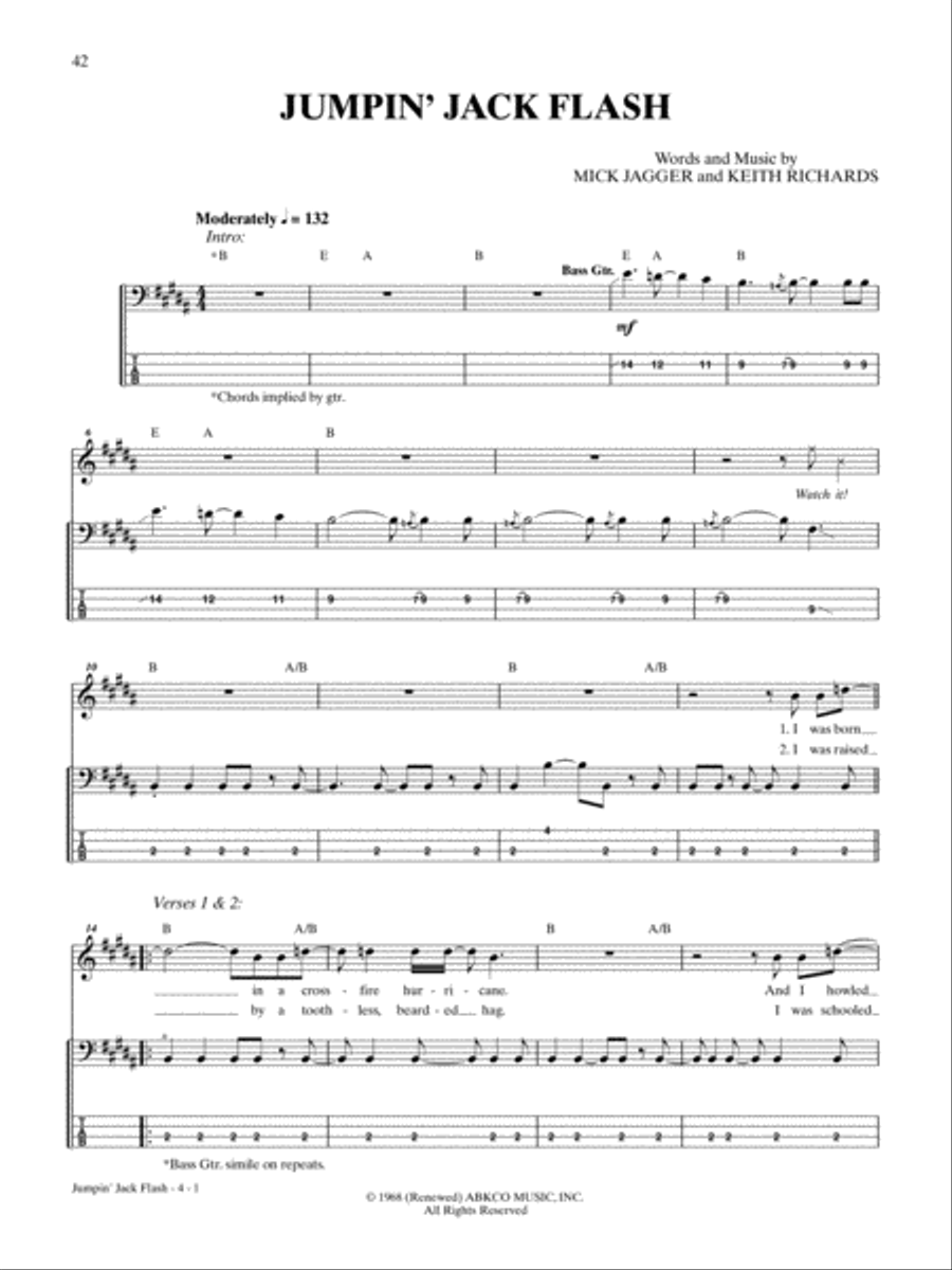 Jumpin' Jack Flash Bass Guitar Tablature scores gallery preview page 1