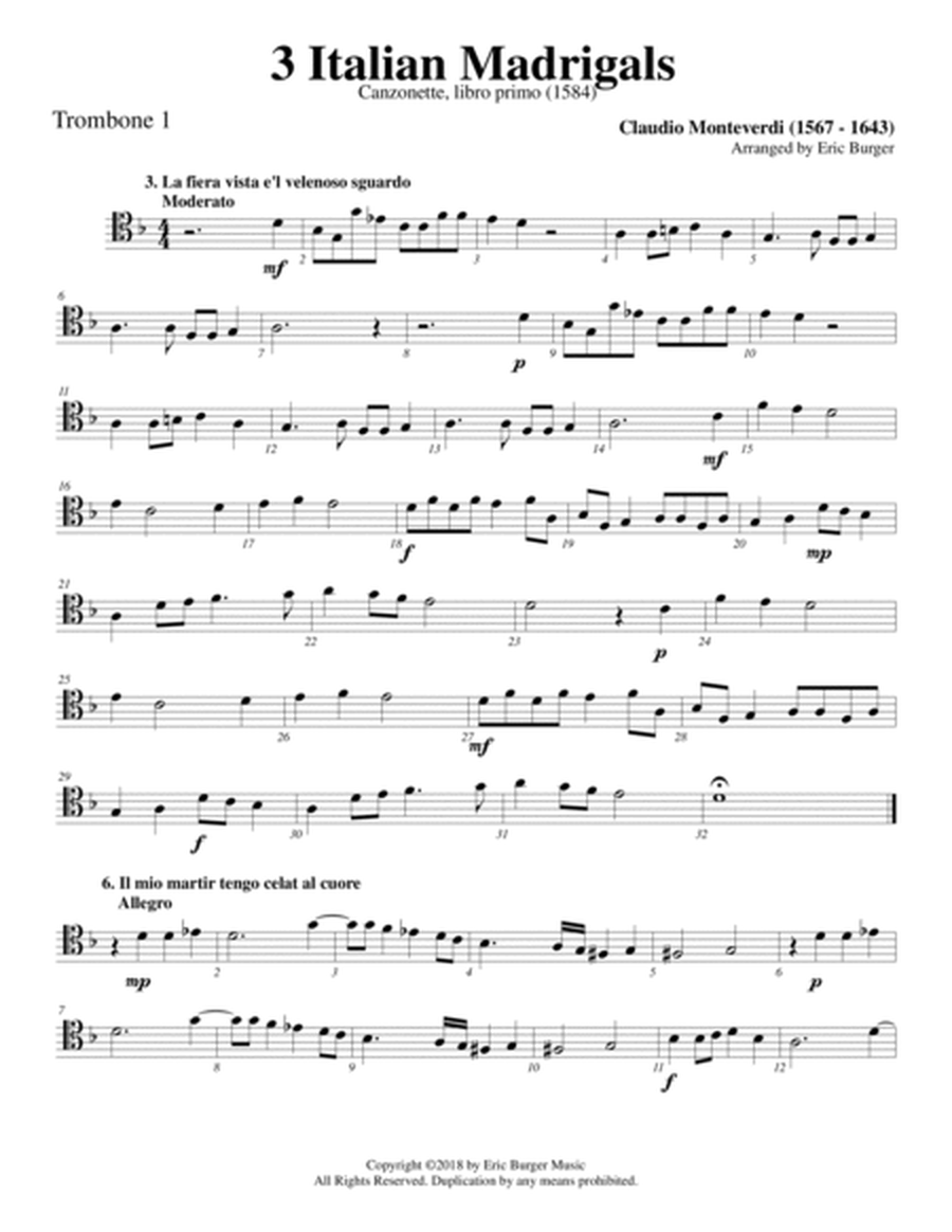 3 Italian Madrigals for Trombone or Low Brass Trio image number null