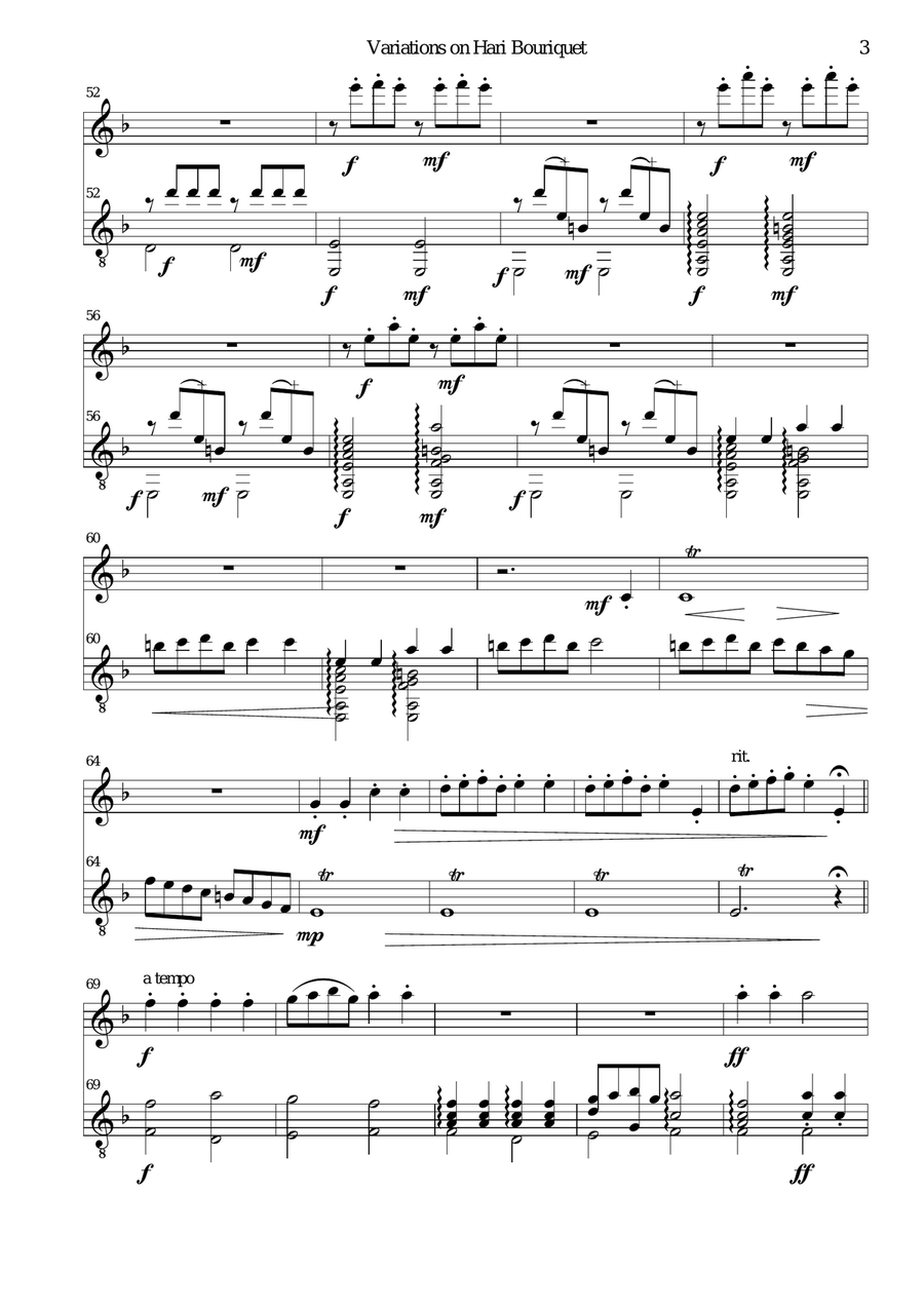Variations on Hari Bouriquet for flute and guitar Flute scores gallery preview page 3