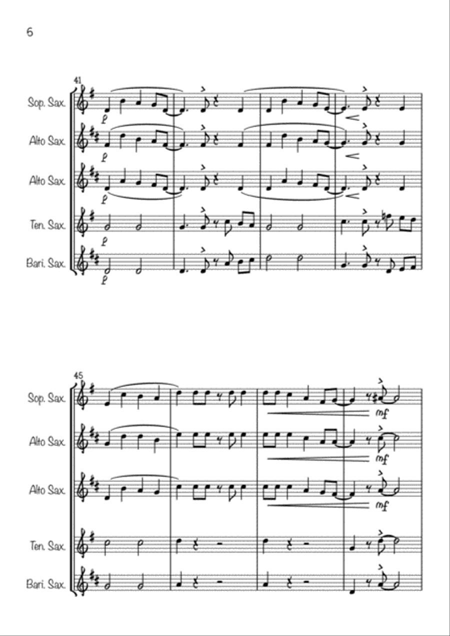 Jingle Bells Jazzy (For saxophone Quintet) Saxophone Quintet scores gallery preview page 6