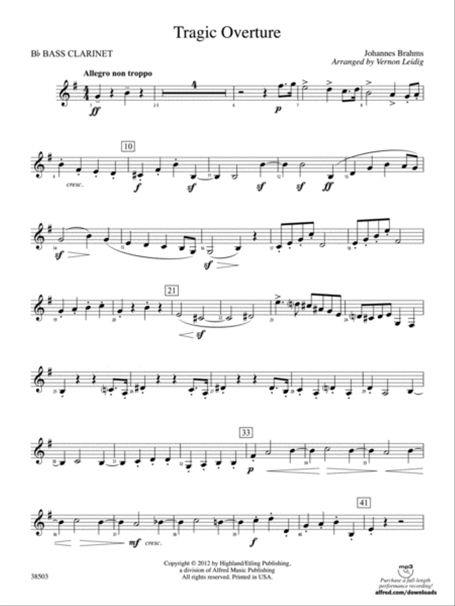 Tragic Overture: B-flat Bass Clarinet Full Orchestra scores gallery preview page 1