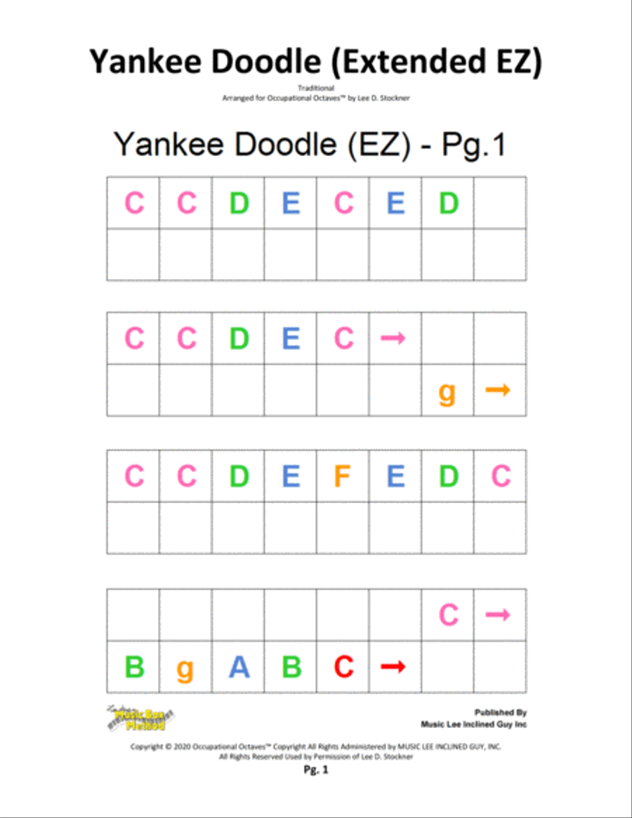 Occupational Octaves Piano™ Supplement 2.1 (Book 2 Level Versions of Yankee Doodle, Silent Night a Piano Solo scores gallery preview page 2