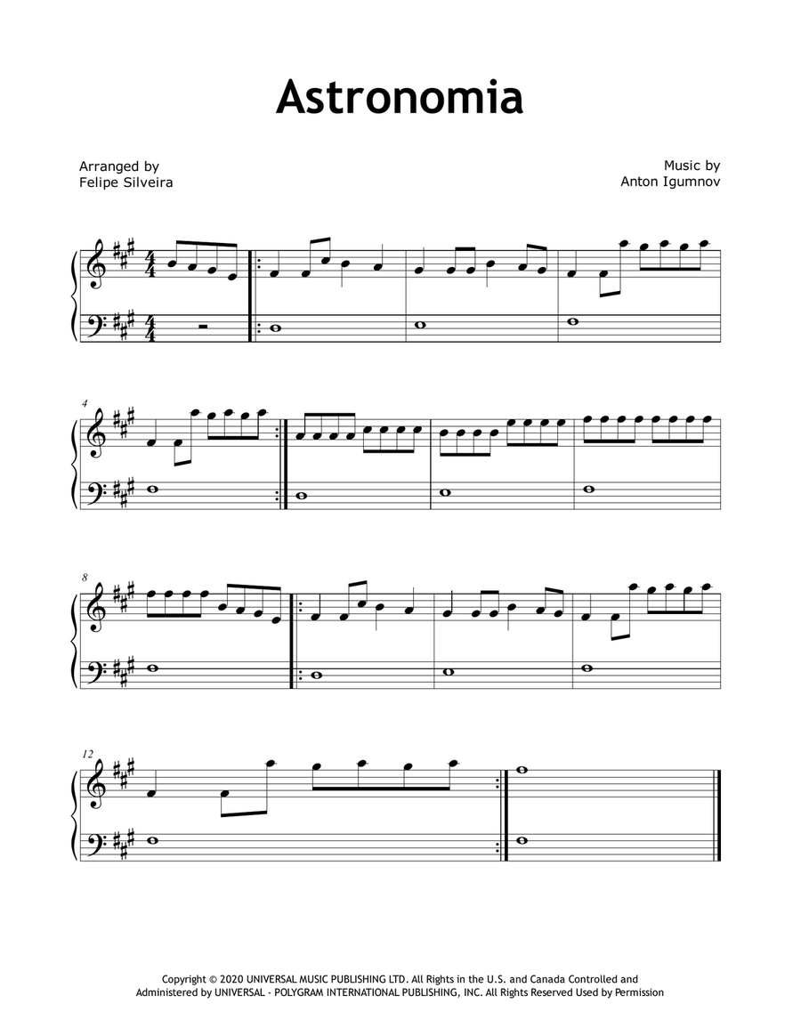 Astronomia Easy Piano scores gallery preview page 1