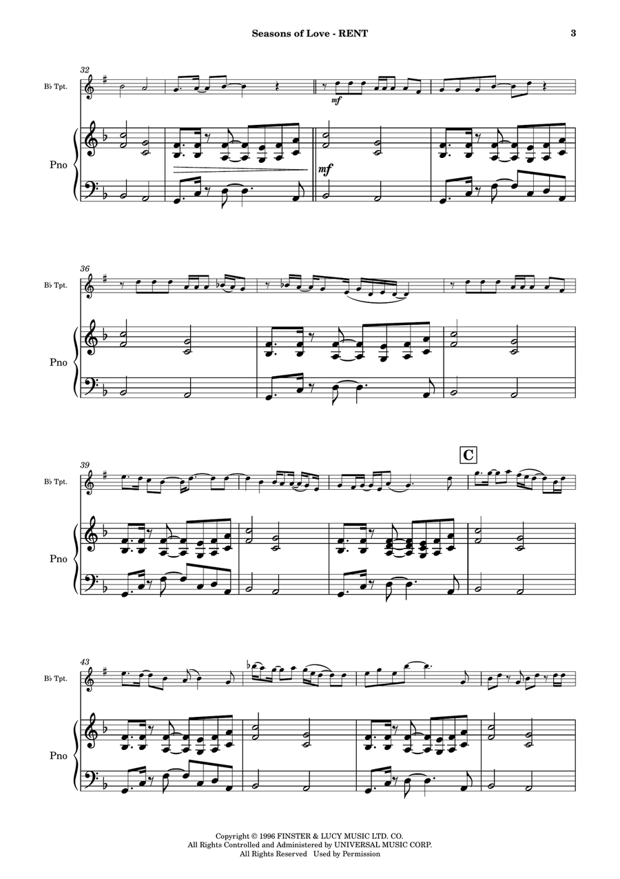 Seasons Of Love B-Flat Trumpet scores gallery preview page 4