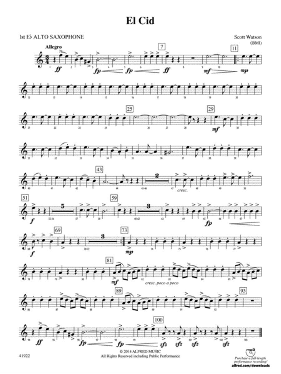 El Cid: E-flat Alto Saxophone Concert Band scores gallery preview page 1
