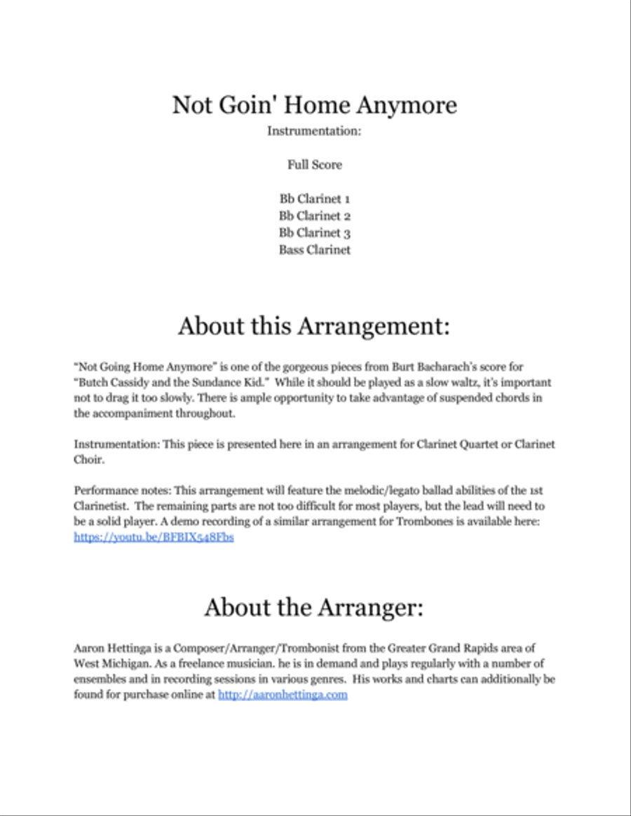 Not Goin' Home Anymore Clarinet Quartet scores gallery preview page 2