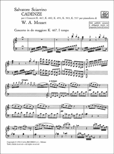 Cadenze Per I Concerti Per Pianoforte Kv 467